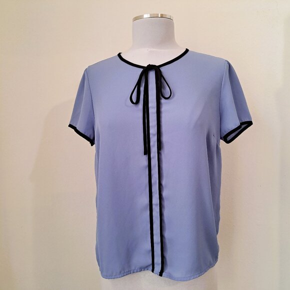 Timing Tops - Timing Women Top Short Sleeve Trim Contrast Blue/Black Size M Great Condition